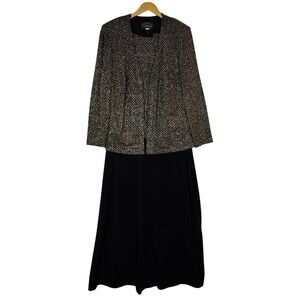 Alex Evenings Womens 14W Black Gold Metallic 2pc Jacket Maxi Dress Formal Set